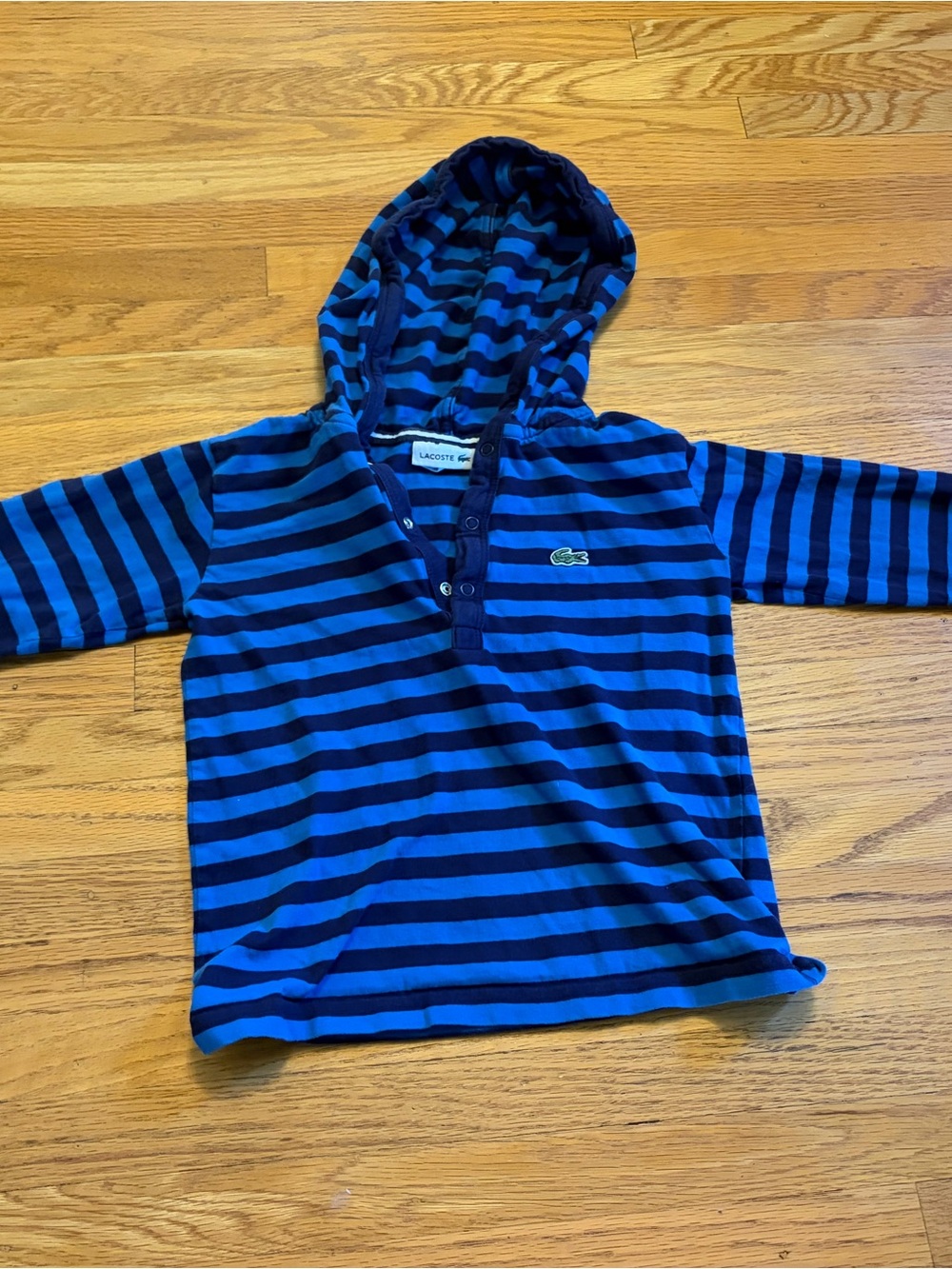 Lacoste Kids Navy and Royal Blue Striped Hooded Top